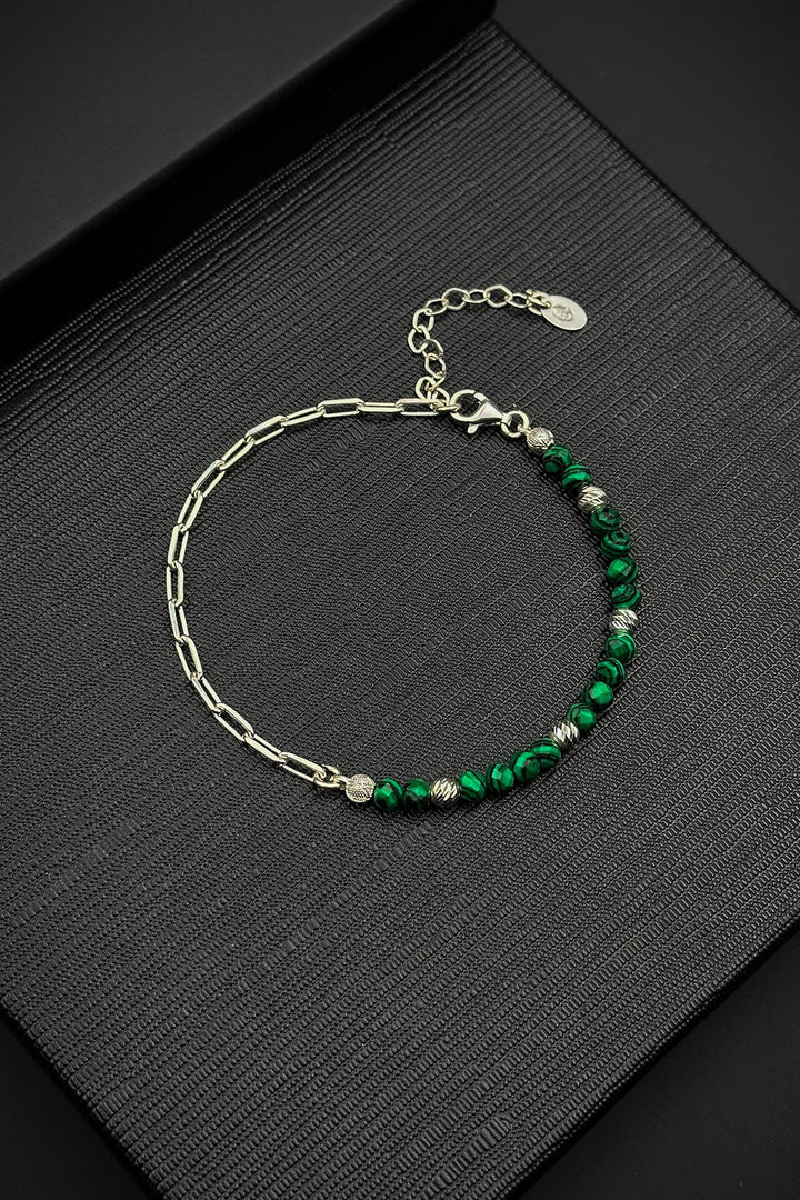 NVM FRNCH 925 Sterling Silver and Malachite Natural Stone Green Color Men's Bracelet FRJ12456-3456-Y3 - Alexandroúpoli