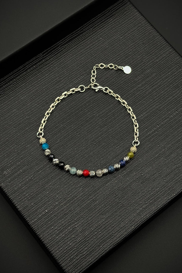 NVM FRNCH 925 Sterling Silver and Multi Natural Stone Men's Bracelet FRJ11990-2090-CK2 - Isla