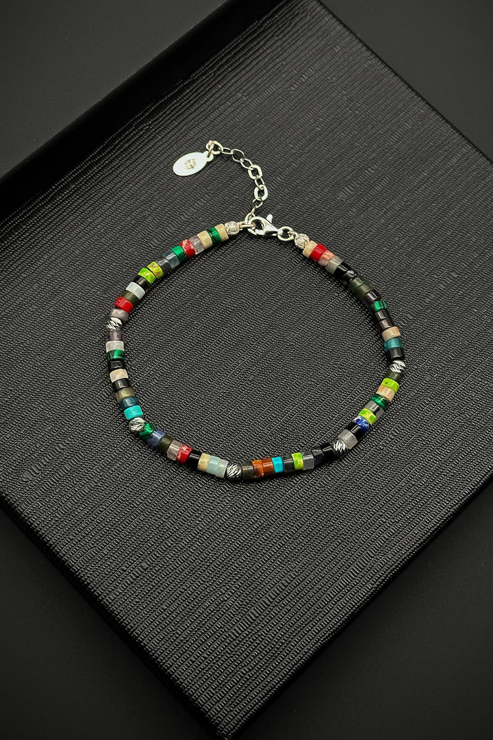 NVM FRNCH 925 Sterling Silver and Multi Natural Stone Men's Bracelet FRJ12367-3367-CK - Palermo