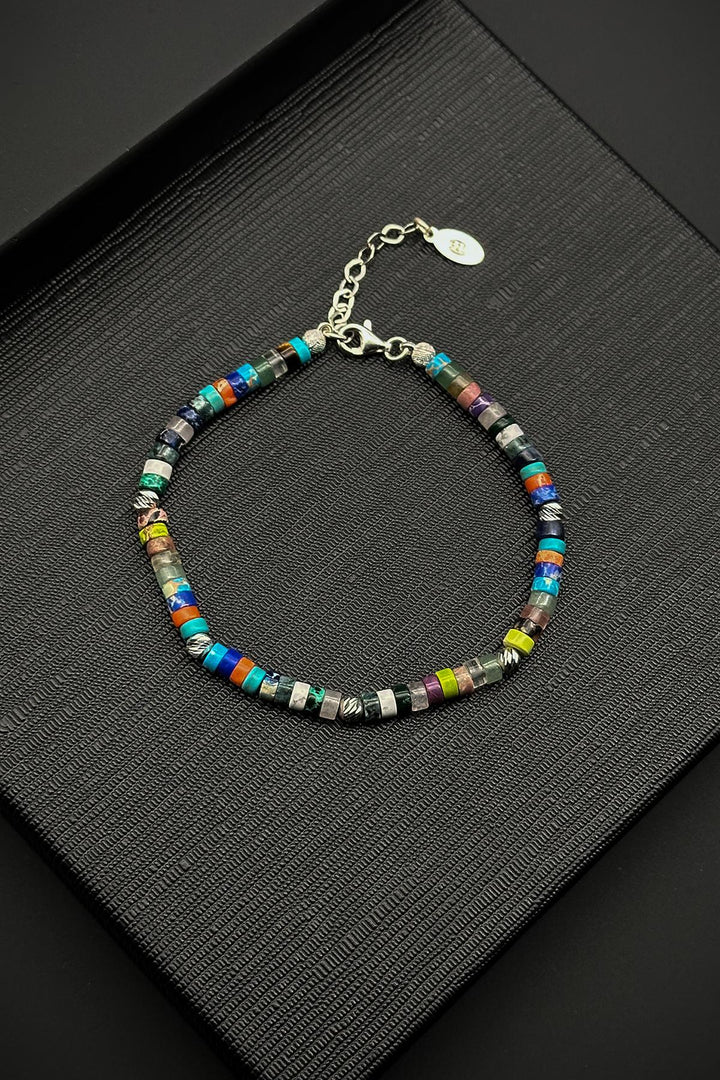 NVM FRNCH 925 Sterling Silver and Multi Natural Stone Men's Bracelet FRJ12367-3367-CK3 - Rouyn-Noranda