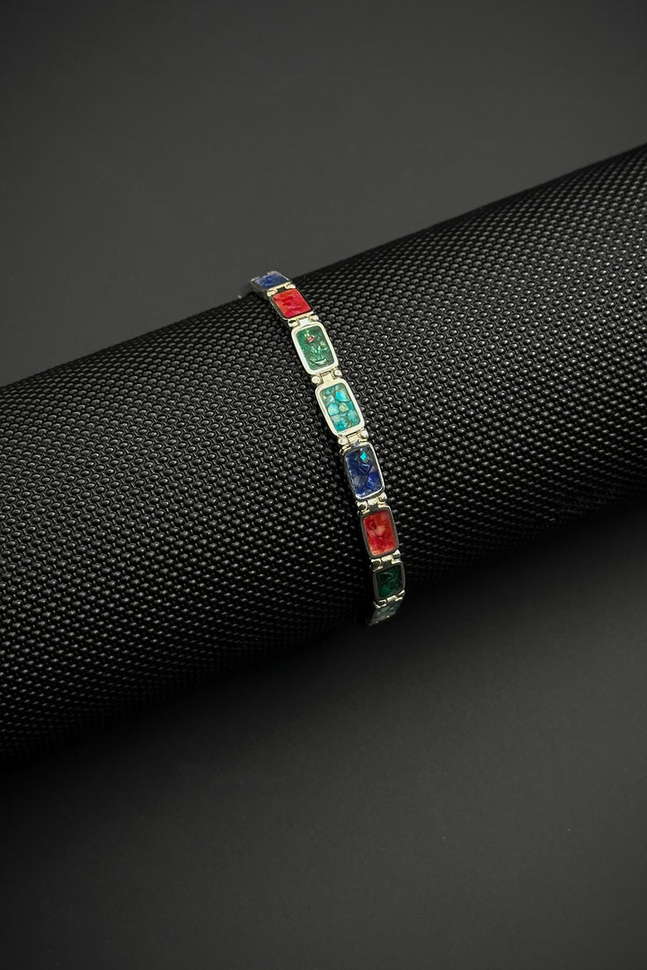 NVM FRNCH 925 Sterling Silver and Multi Natural Stone Men's Bracelet FRJ12461-3461-CK - Kenosha