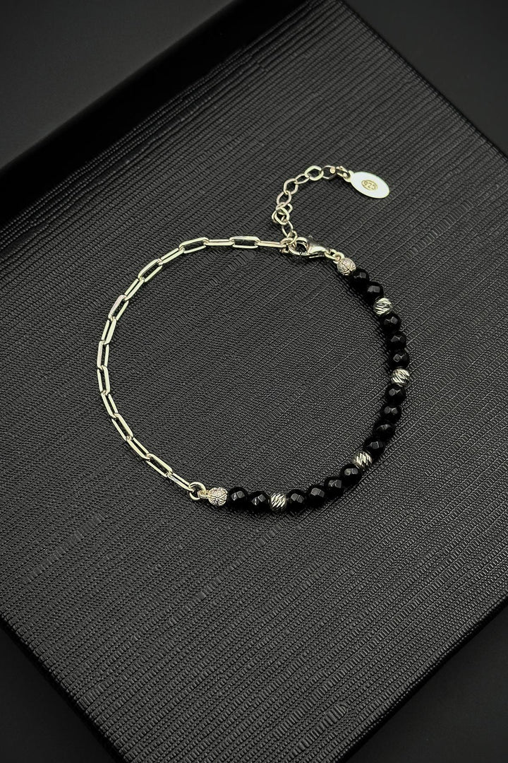 NVM FRNCH 925 Sterling Silver and Onyx Natural Stone Black Color Men's Bracelet FRJ12456-3456-S - Rosny-sous-Bois