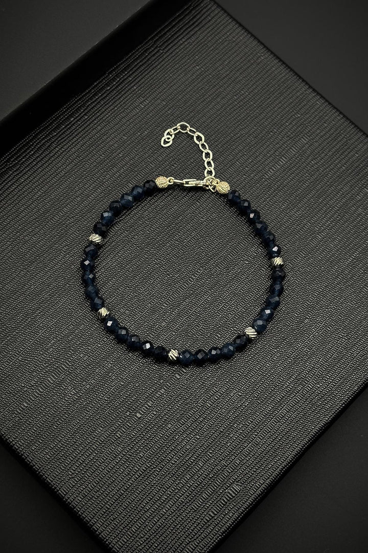 NVM FRNCH 925 Sterling Silver and Sapphire Natural Stone Navy Men's Bracelet FRJ12334-3334-L - Évry