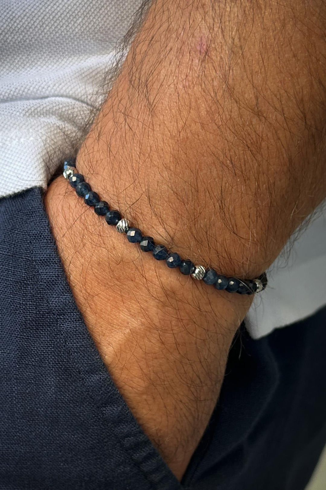 NVM FRNCH 925 Sterling Silver and Sapphire Natural Stone Navy Men's Bracelet FRJ12334-3334-L - Évry