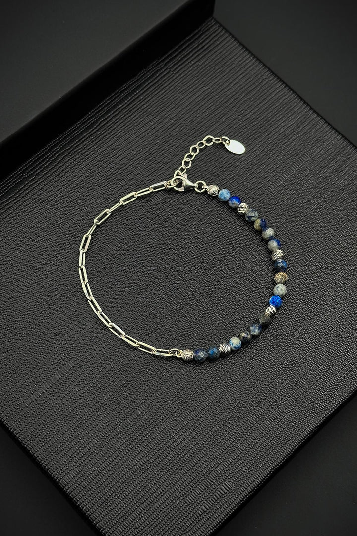 NVM FRNCH 925 Sterling Silver and Sodalite Natural Stone Blue Color Men's Bracelet FRJ12456-3456-M - Bridgwater