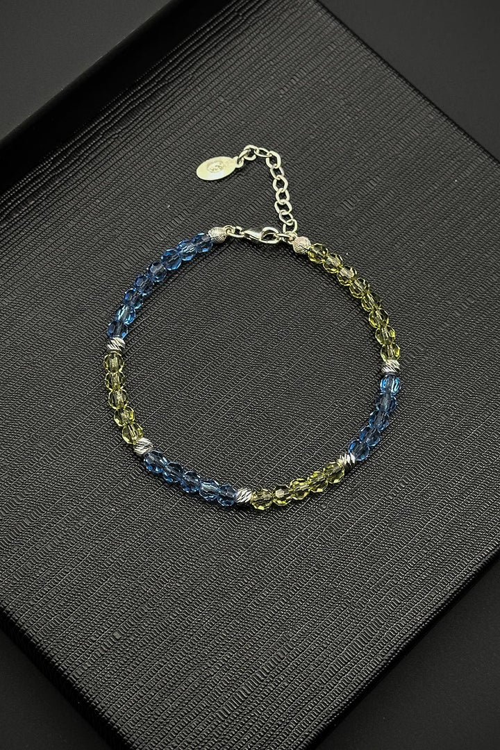 NVM FRNCH 925 Sterling Silver and Swarovski Stone Yellow-Blue Color Men's Bracelet FRJ12383-3383-SM - Meridian
