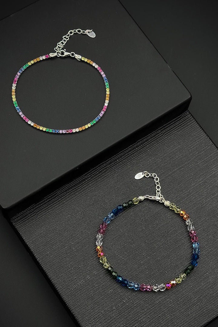 NVM FRNCH 925 Sterling Silver and Swarovski Stone/Zircon Stone Multicolored Men's Bracelet Set FRJ12424-3424-CK - Passaic