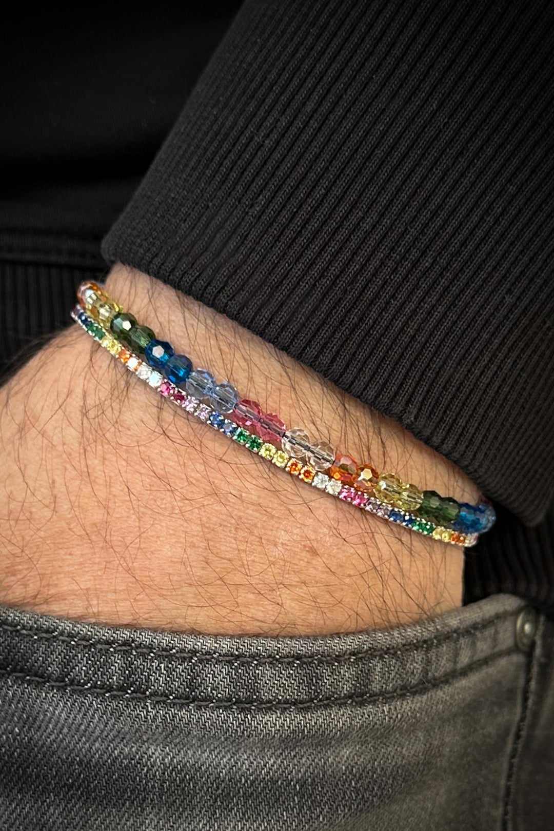NVM FRNCH 925 Sterling Silver and Swarovski Stone/Zircon Stone Multicolored Men's Bracelet Set FRJ12424-3424-CK - Passaic