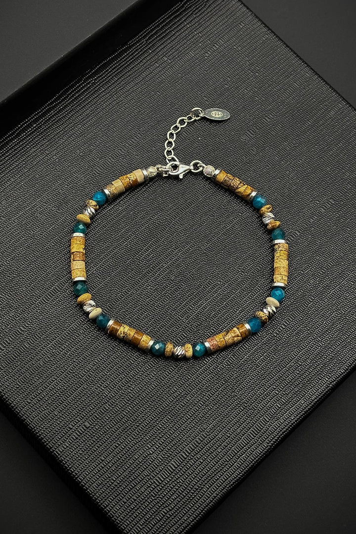 NVM FRNCH 925 Sterling Silver and Earth/Apatite Natural Stone Brown Men's Bracelet FRJ12367-3367-CK5 - Rexburg