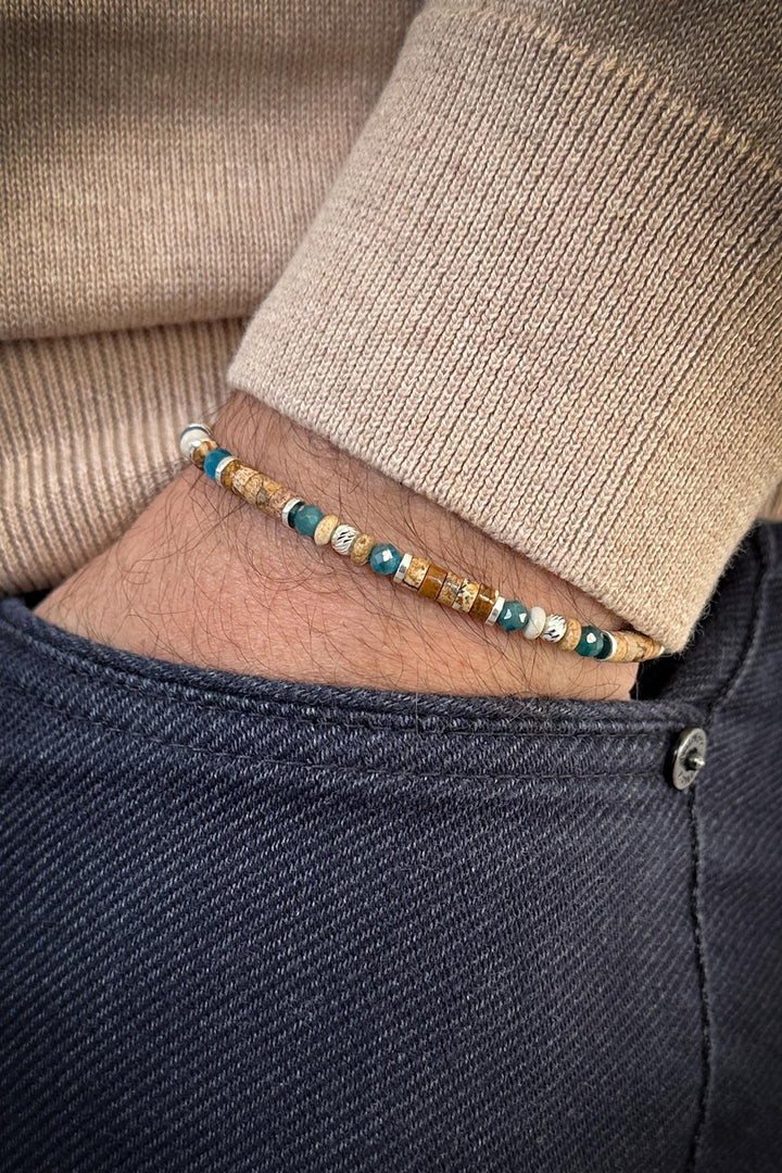 NVM FRNCH 925 Sterling Silver and Earth/Apatite Natural Stone Brown Men's Bracelet FRJ12367-3367-CK5 - Rexburg