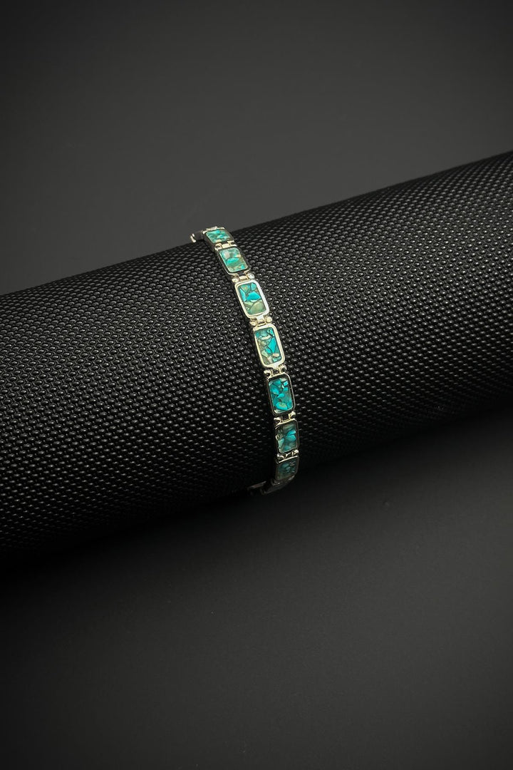 NVM FRNCH 925 Sterling Silver and Turquoise Natural Stone Turquoise Color Men's Bracelet FRJ12461-3461-M - Rapid City