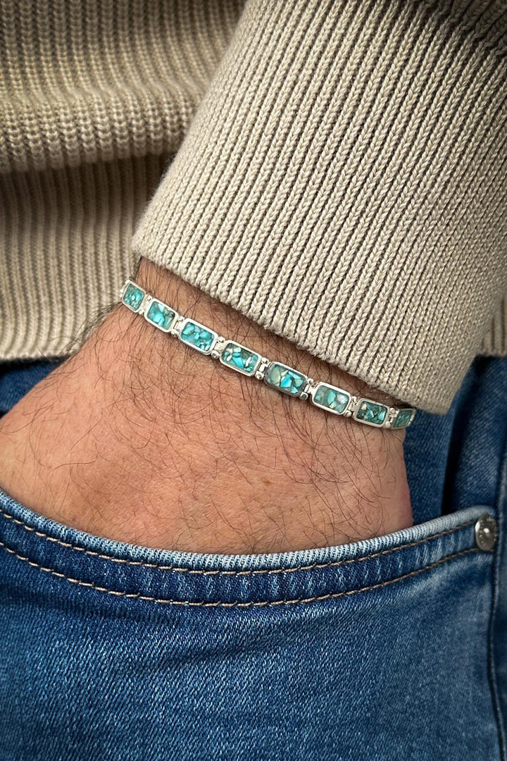 NVM FRNCH 925 Sterling Silver and Turquoise Natural Stone Turquoise Color Men's Bracelet FRJ12461-3461-M - Rapid City