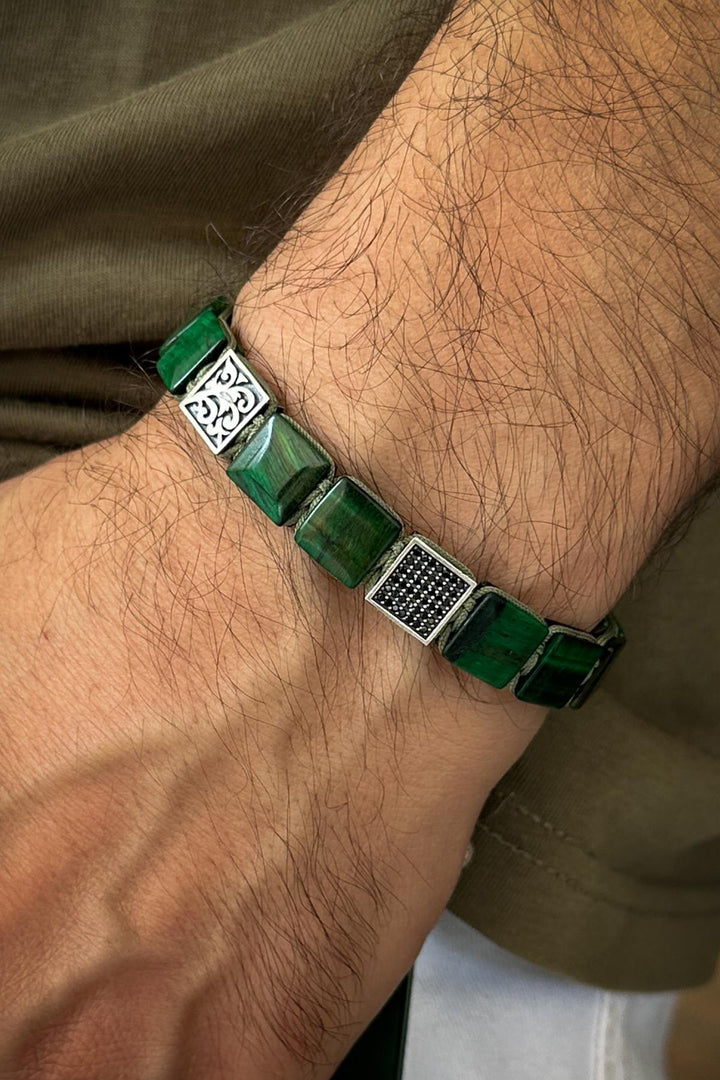 NVM FRNCH 925 Sterling Silver and Variscite Natural Stone Zircon Piece Green Color Men's Bracelet FRJ12333-3333-Y2 - Wijchen