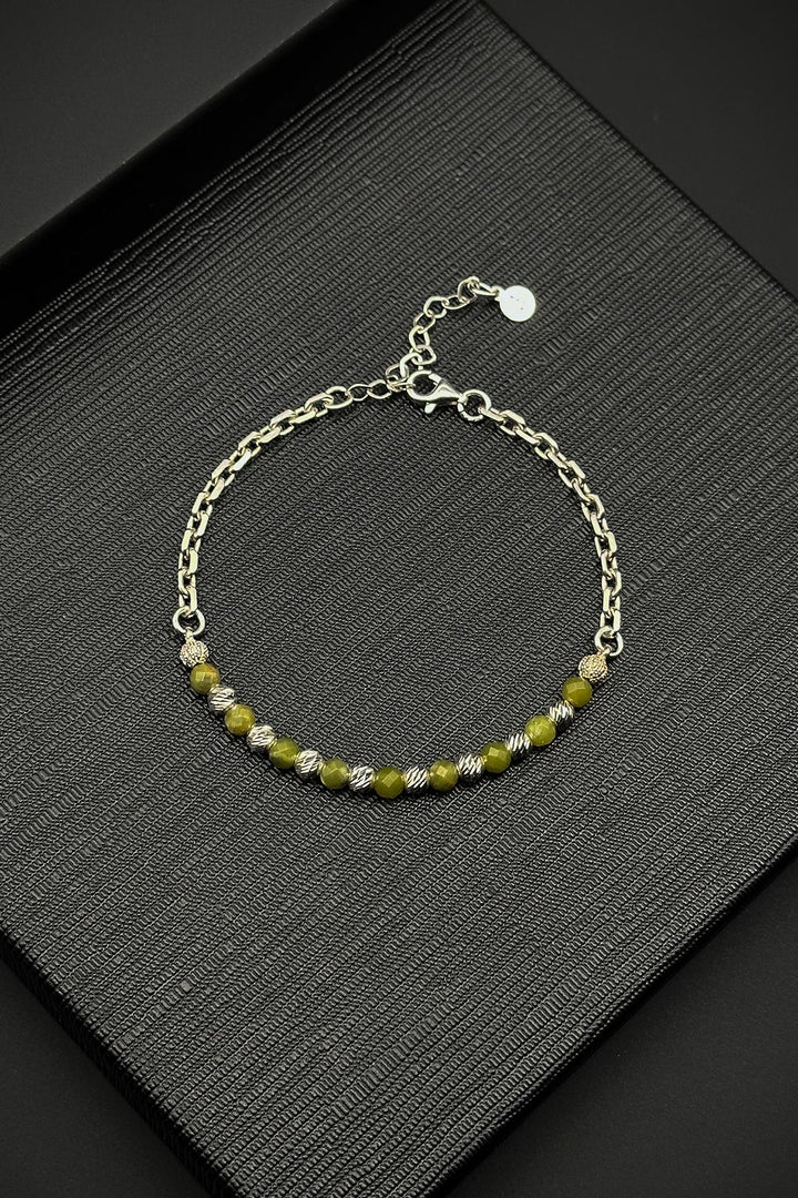 NVM FRNCH 925 Sterling Silver and Jade Natural Stone Green Color Men's Bracelet FRJ11990-2090-Y4 - Olot