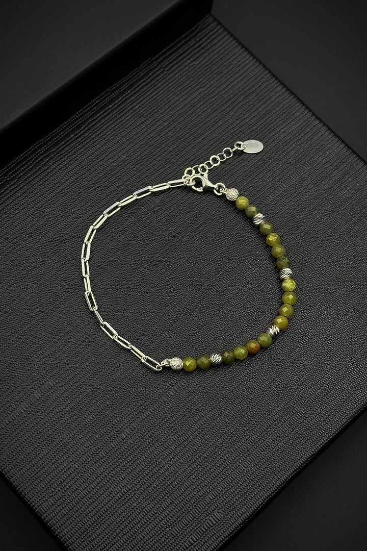 NVM FRNCH 925 Sterling Silver and Jade Natural Stone Green Color Men's Bracelet FRJ12456-3456-Y2 - Smila