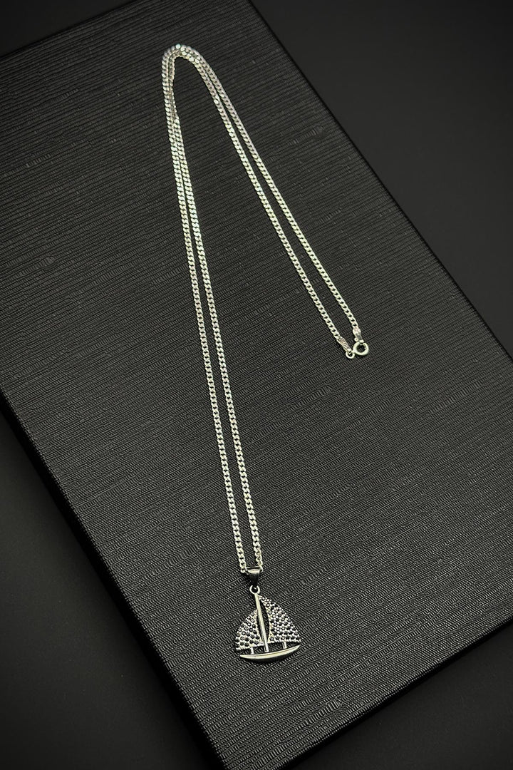 NVM FRNCH 925 Sterling Silver Sailboat Figured Zircon Stone Silver Color Men's Necklace FRJ30766-866-AB2 - South Bend