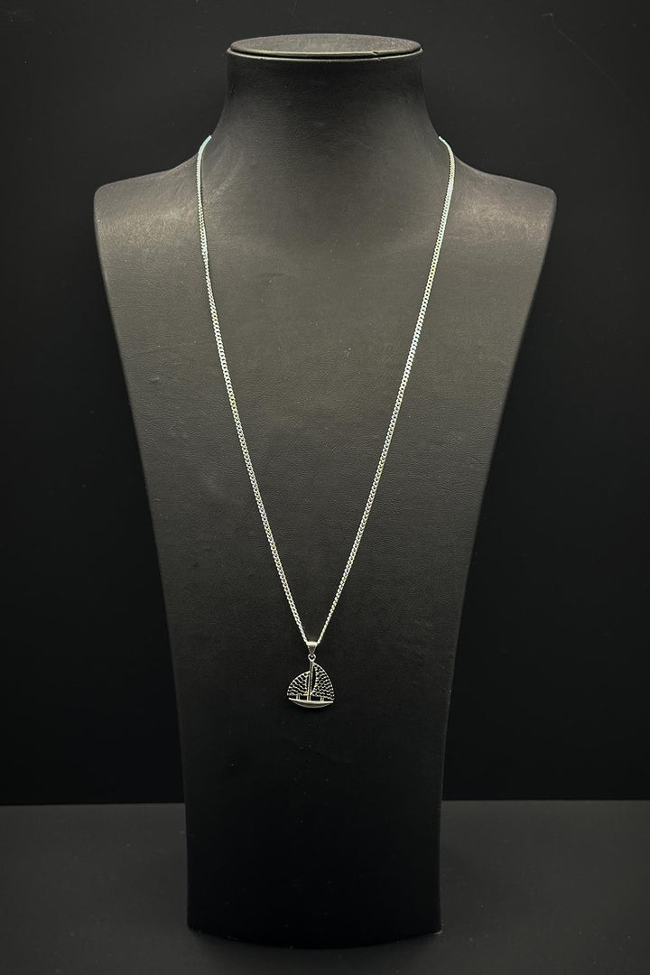 NVM FRNCH 925 Sterling Silver Sailboat Figured Zircon Stone Silver Color Men's Necklace FRJ30766-866-AB2 - South Bend