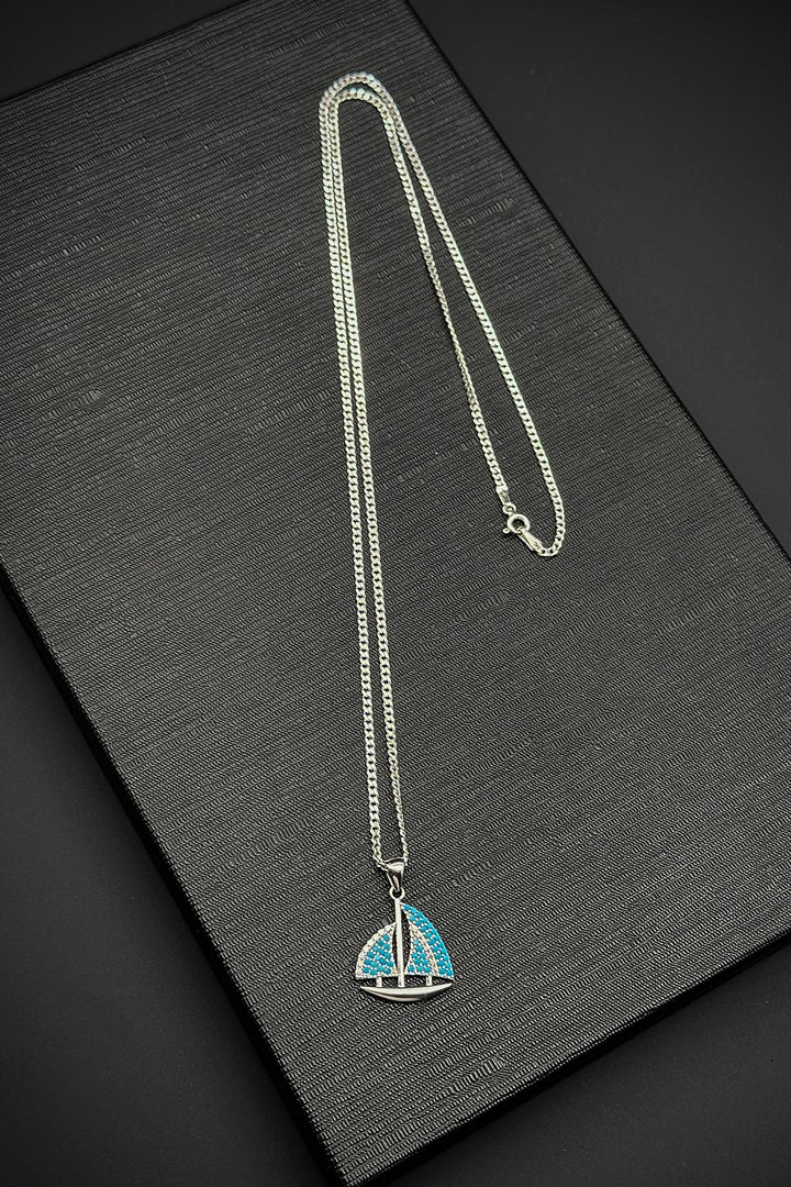 NVM FRNCH 925 Sterling Silver Sailboat Figured Turquoise Color Men's Necklace with Zircon Stone FRJ30766-866-AT - Palmerston North