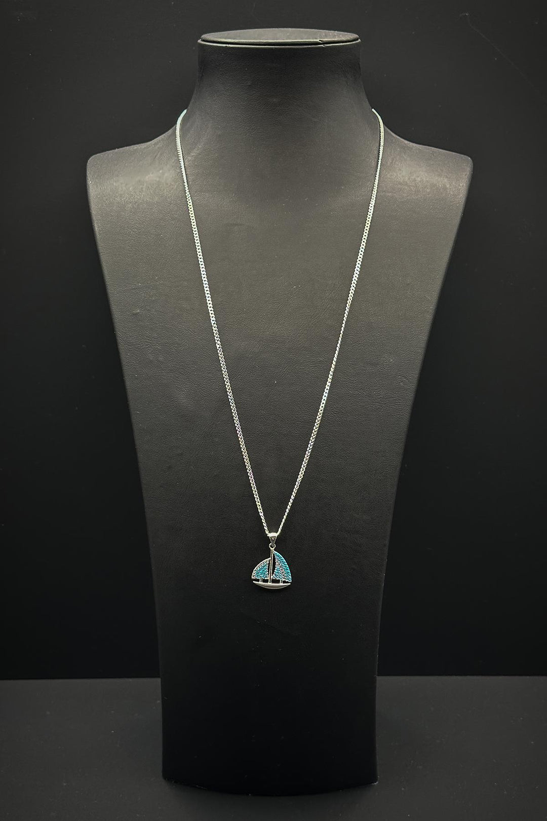 NVM FRNCH 925 Sterling Silver Sailboat Figured Turquoise Color Men's Necklace with Zircon Stone FRJ30766-866-AT - Palmerston North