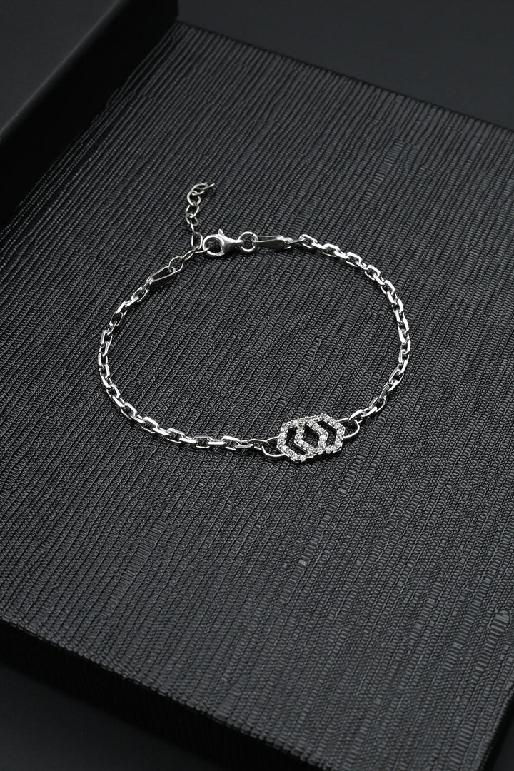 NVM FRNCH 925 Sterling Silver Hexagonal Figure Silver Color Women's Bracelet with Zircon Stone FRJ12151-3151-A - Southampton