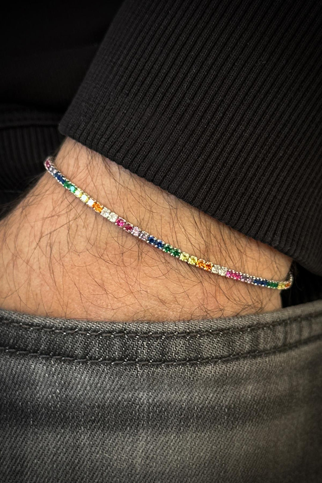 NVM FRNCH 925 Sterling Silver Multi-Colored Men's Bracelet with Zircon Stone FRJ12423-3423-CK - Carrollwood