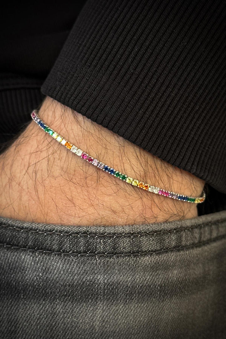 NVM FRNCH 925 Sterling Silver Multi-Colored Men's Bracelet with Zircon Stone FRJ12423-3423-CK - Carrollwood