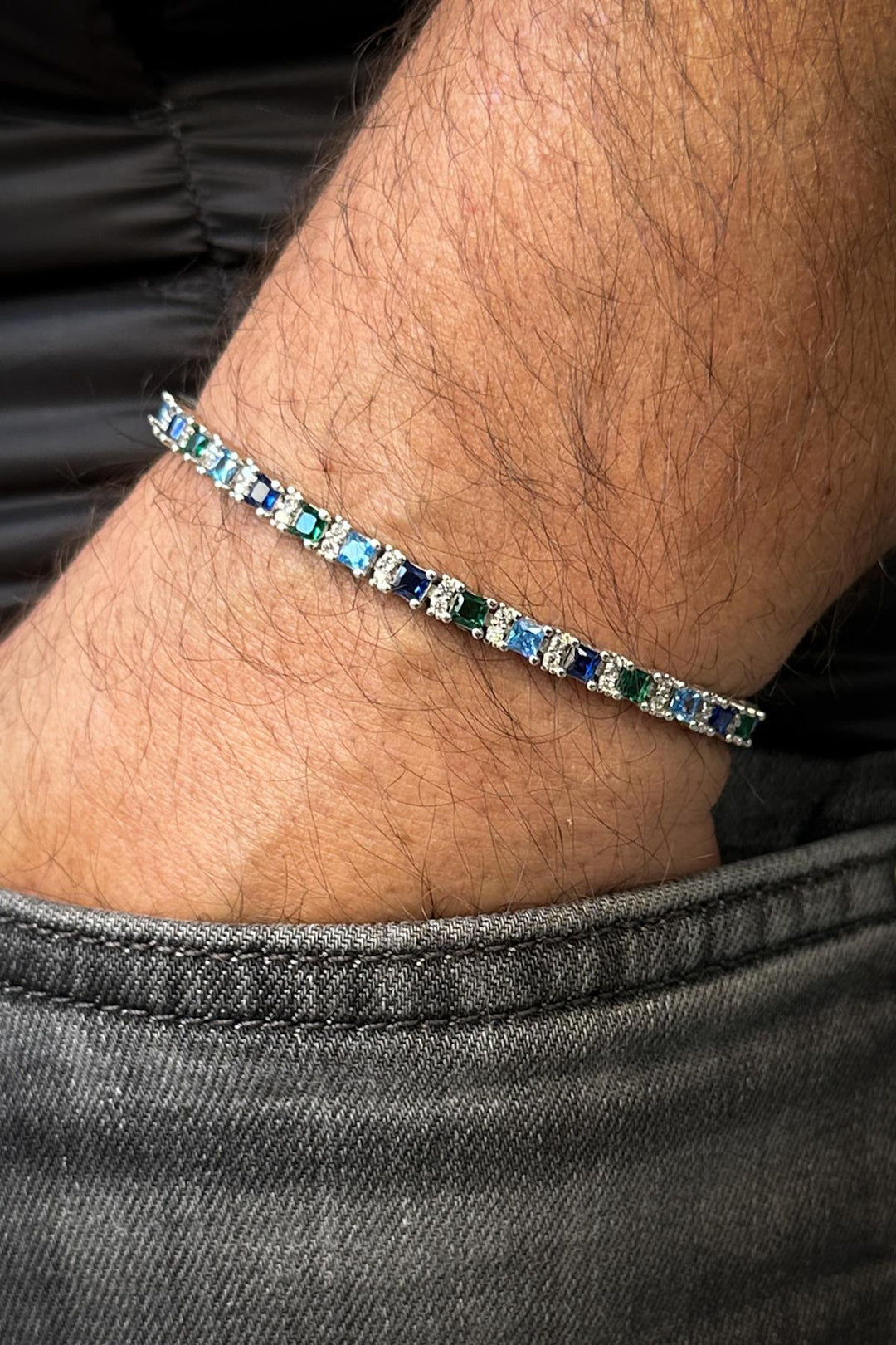 NVM FRNCH 925 Sterling Silver Multi-Color Tennis Men's Bracelet with Zircon Stone FRJ12344-3344-CK - Vila Nova de Gaia