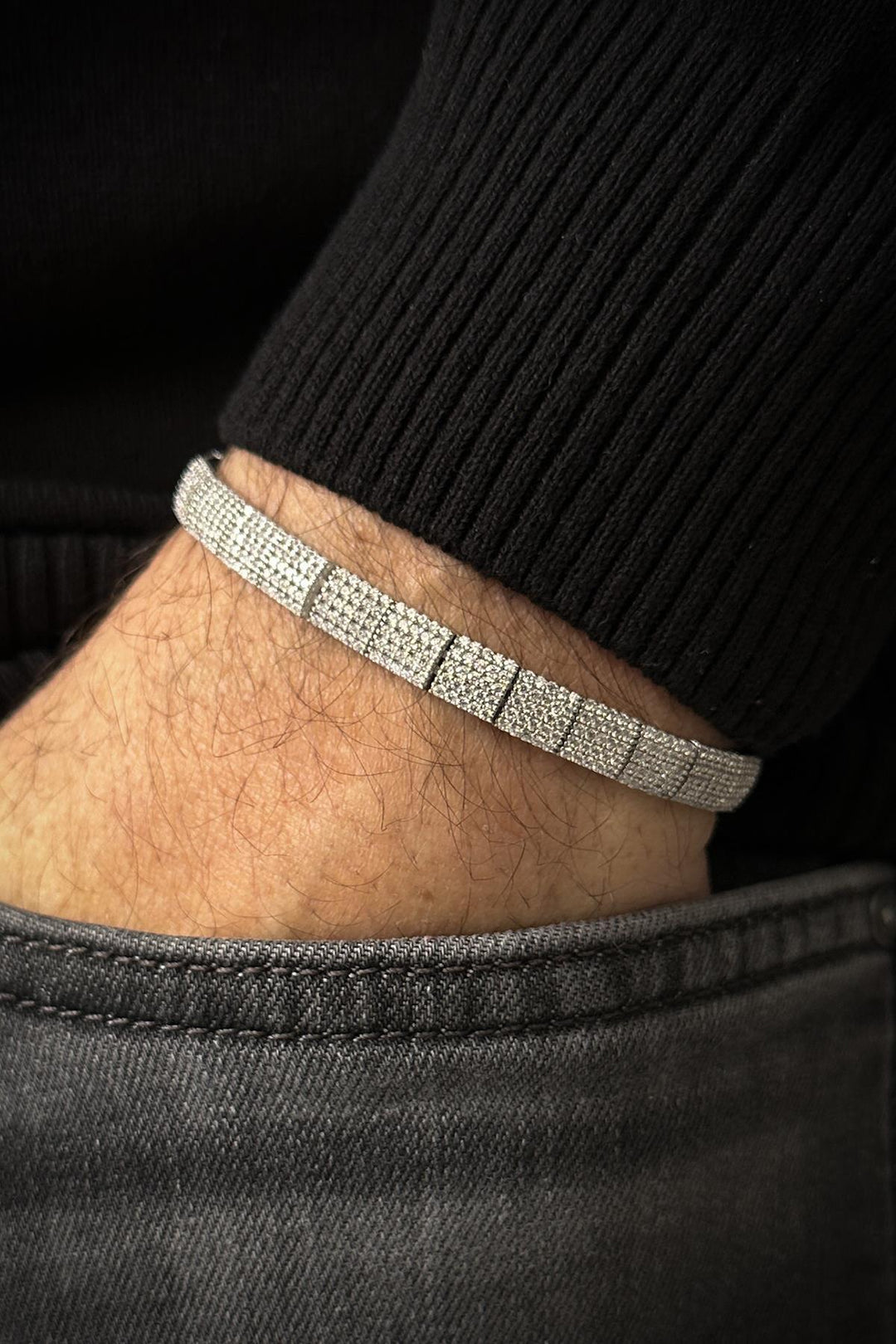NVM FRNCH 925 Sterling Silver Zircon Stone Silver Color Tennis Men's Bracelet FRJ12103-3103-A - Pontiac