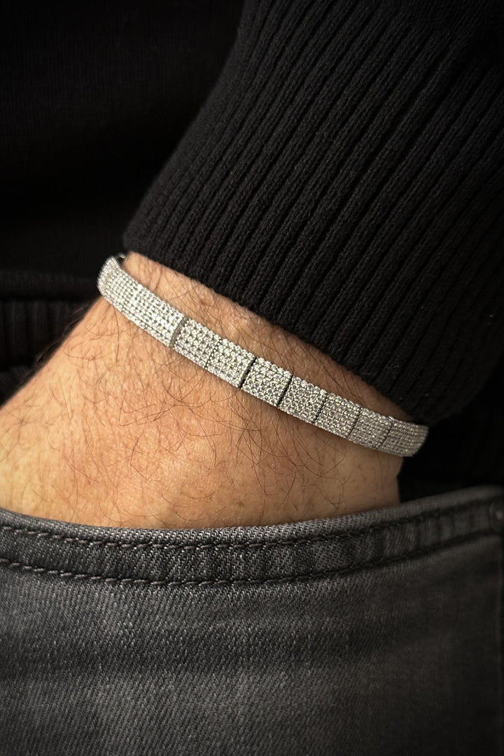 NVM FRNCH 925 Sterling Silver Zircon Stone Silver Color Tennis Men's Bracelet FRJ12103-3103-A - Pontiac