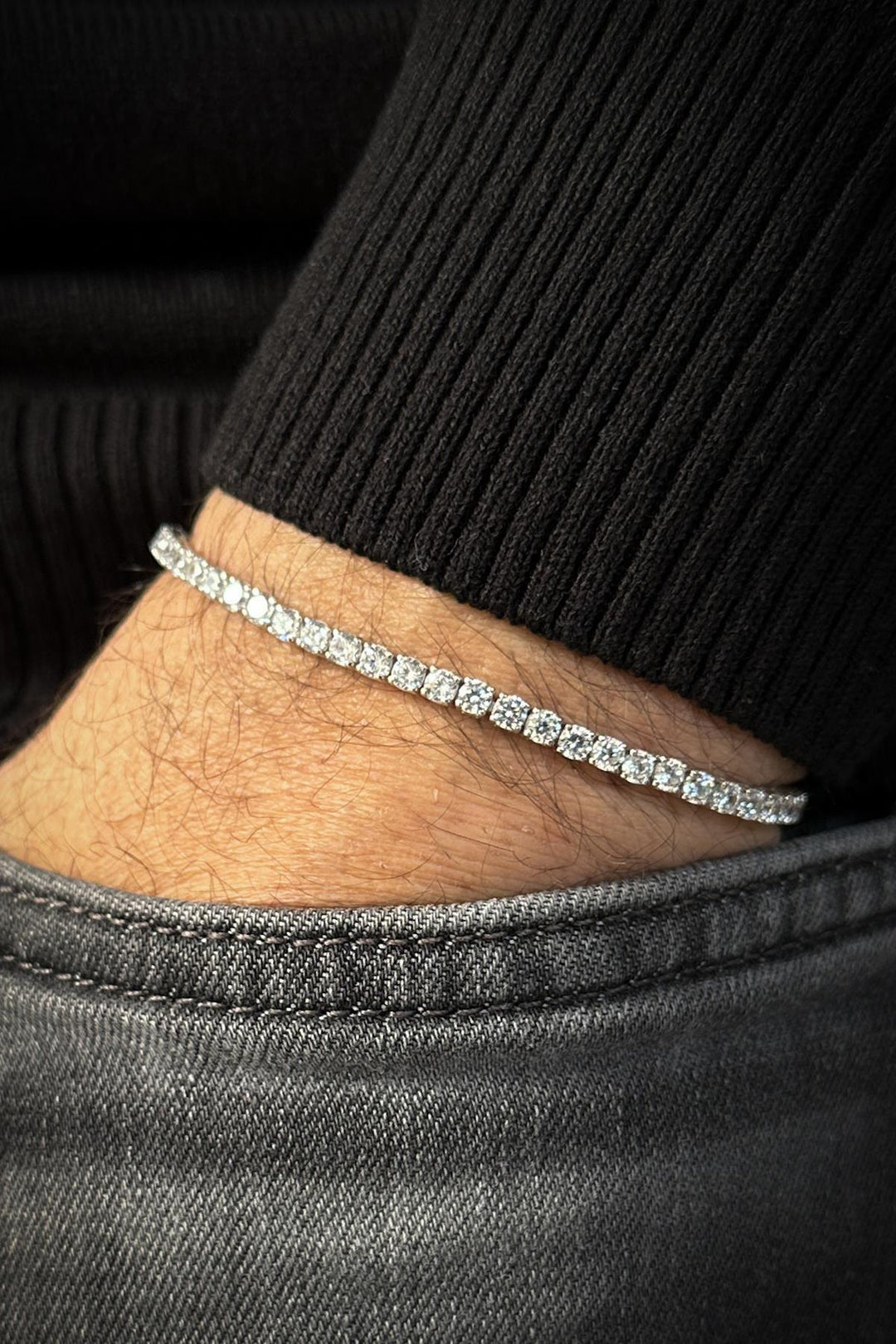 NVM FRNCH 925 Sterling Silver Zircon Stone Silver Color Tennis Men's Bracelet FRJ12104-3104-A - Liepāja