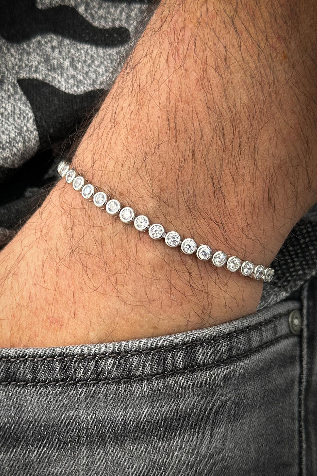 NVM FRNCH 925 Sterling Silver Zircon Stone Silver Color Tennis Men's Bracelet FRJ12161-3161-A - Middleton