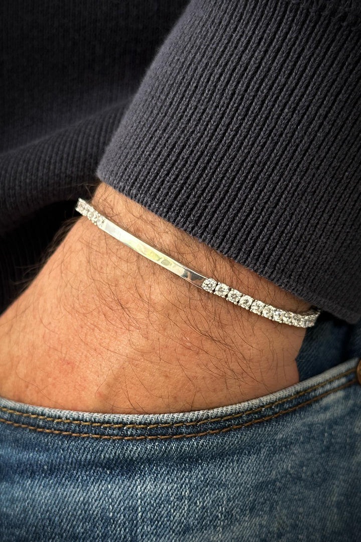 NVM FRNCH 925 Sterling Silver Zircon Stone Silver Color Tennis Men's Bracelet FRJ12162-3162-A - Slobozia