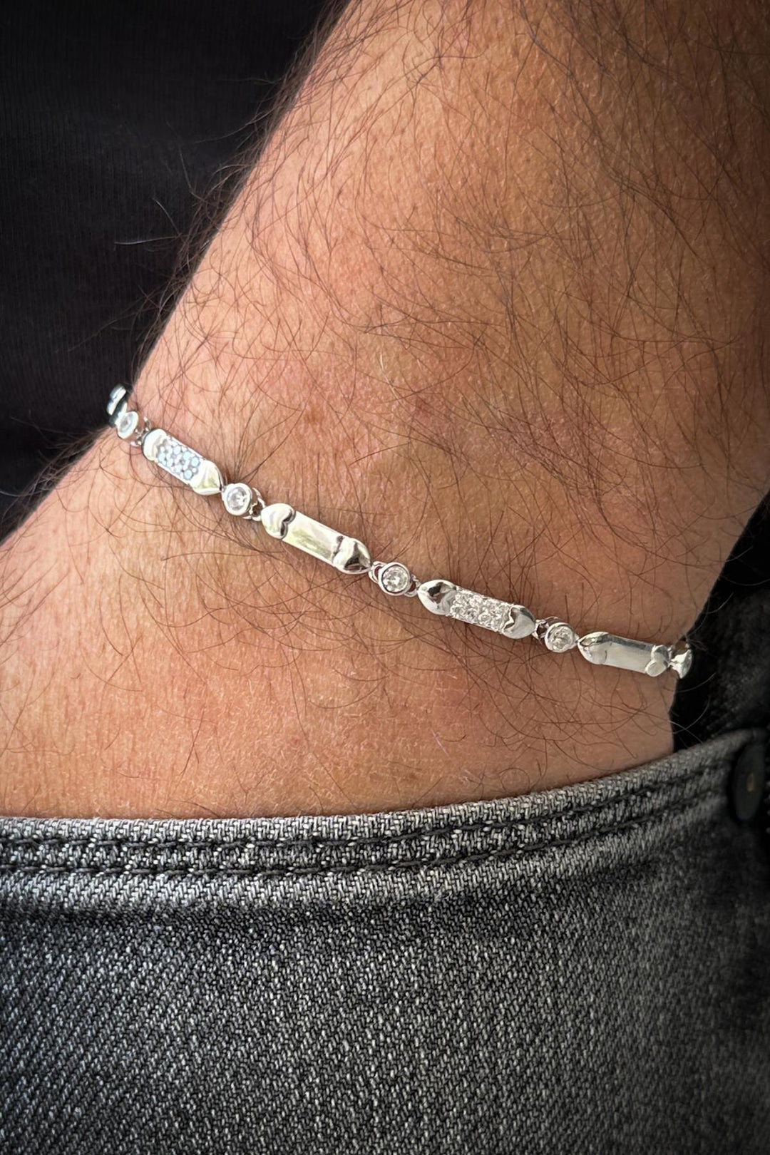 NVM FRNCH 925 Sterling Silver Zircon Stone Silver Color Tennis Men's Bracelet FRJ12177-3177-A - Dresden
