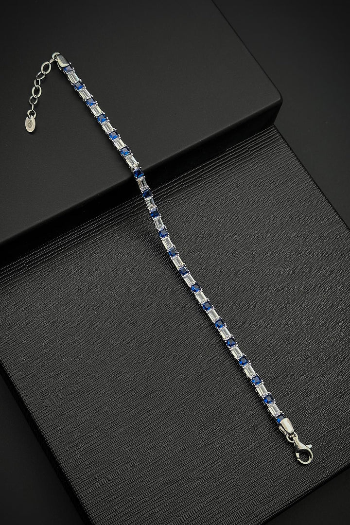 NVM FRNCH 925 Sterling Silver Zircon Stone Navy-White Color Tennis Men's Bracelet FRJ12157-3157-LA3 - Ontario