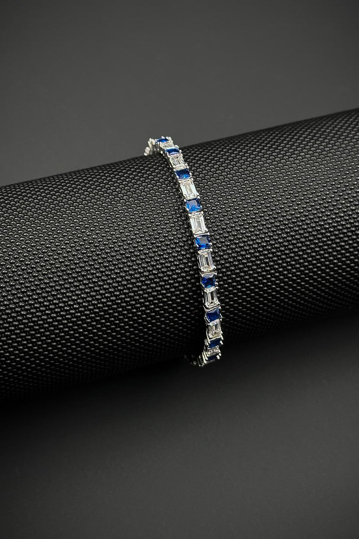 NVM FRNCH 925 Sterling Silver Zircon Stone Navy-White Color Tennis Men's Bracelet FRJ12157-3157-LA3 - Ontario