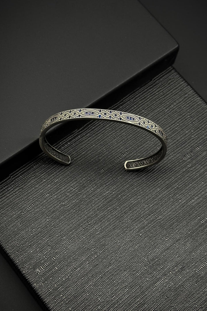 NVM FRNCH 925 Sterling Silver Navy Blue Color Men's Bracelet with Zircon Stone FRJ12202-3202-L - Aigáleo