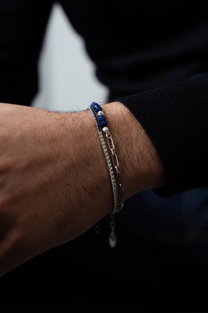 NVM FRNCH 925 Sterling Silver Navy Blue Color Men's Bracelet Set with Zircon Stone FRJ12393-3393-L - Amsterdam