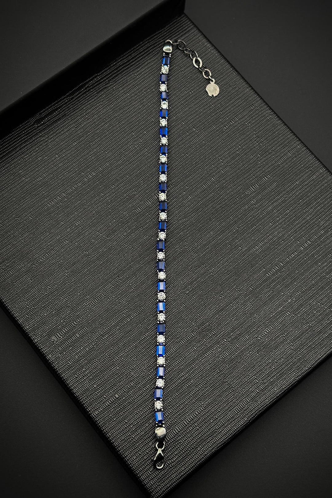 NVM FRNCH 925 Sterling Silver Navy Blue Zircon Stone Tennis Men's Bracelet FRJ12157-3157-LA - Cananea