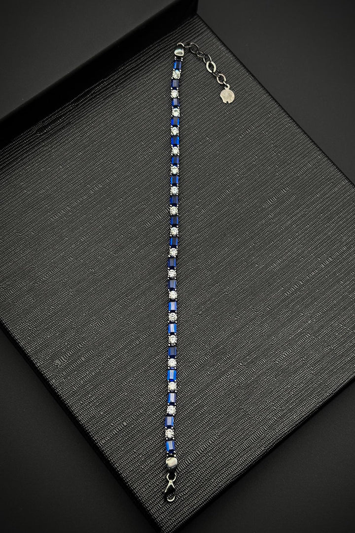 NVM FRNCH 925 Sterling Silver Navy Blue Zircon Stone Tennis Men's Bracelet FRJ12157-3157-LA - Cananea