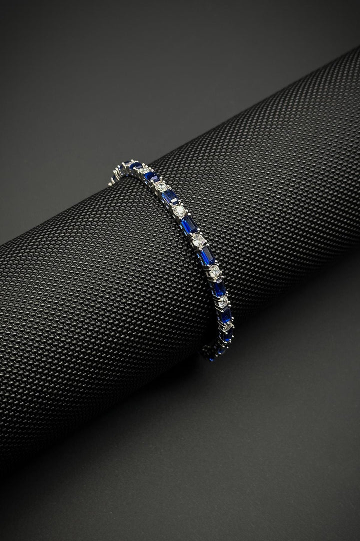 NVM FRNCH 925 Sterling Silver Navy Blue Zircon Stone Tennis Men's Bracelet FRJ12157-3157-LA - Cananea