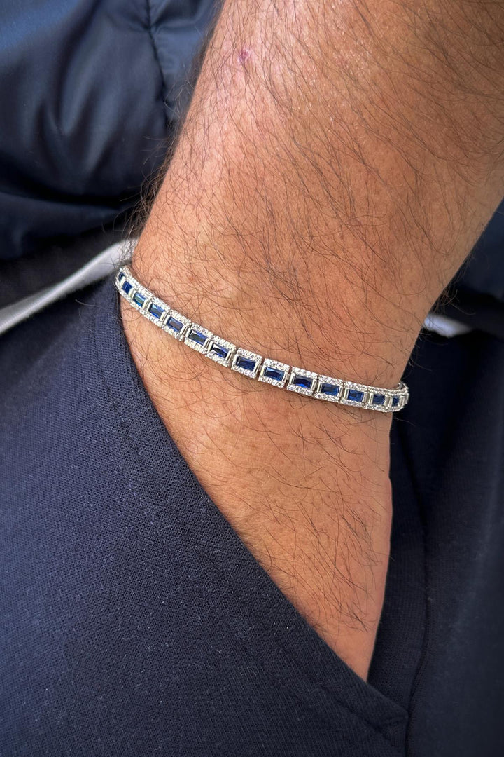 NVM FRNCH 925 Sterling Silver Navy Blue Zircon Stone Tennis Men's Bracelet FRJ12181-3181-LA - Union City