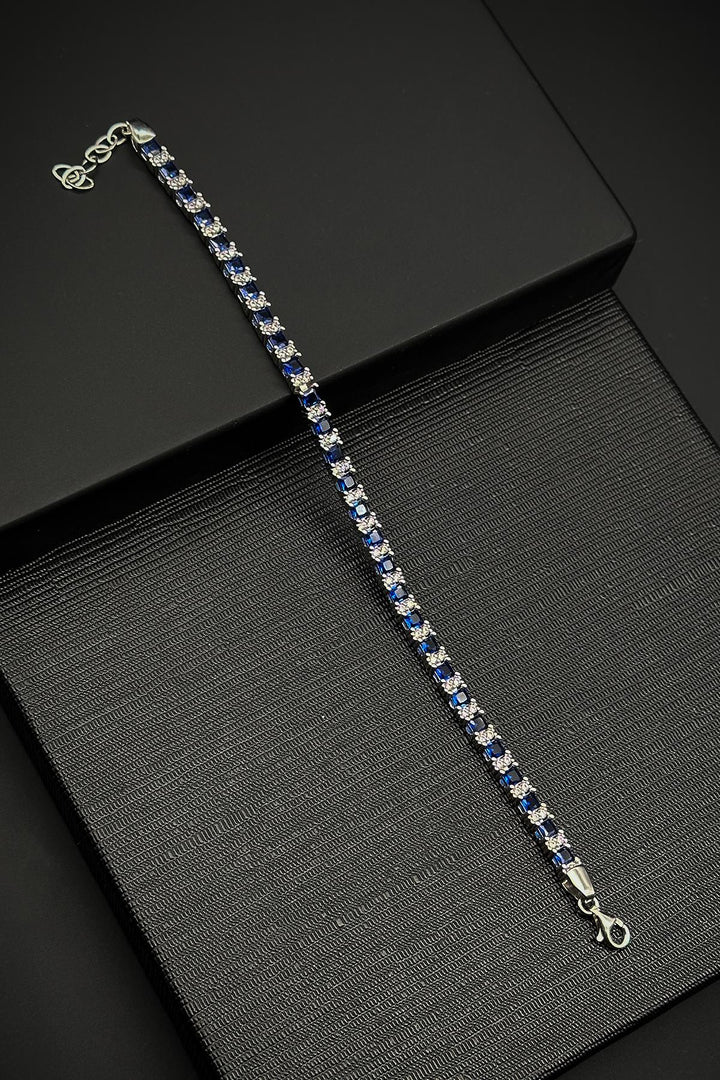 NVM FRNCH 925 Sterling Silver Navy Blue Zircon Stone Tennis Men's Bracelet FRJ12344-3344-L - Richardson