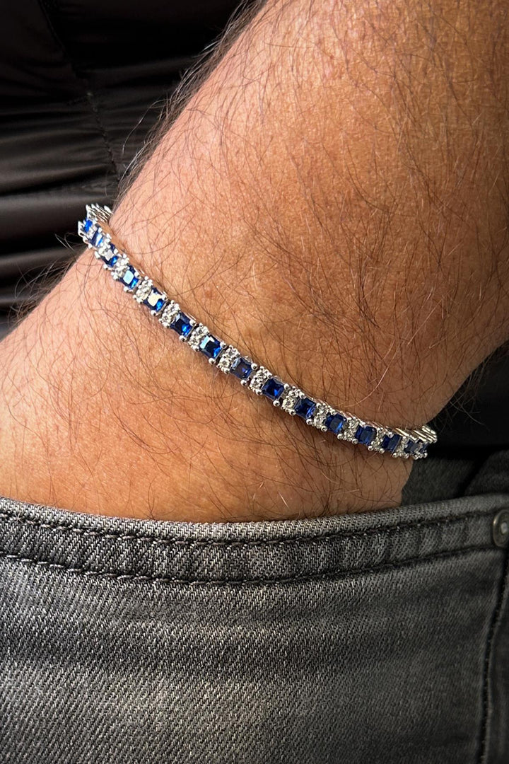 NVM FRNCH 925 Sterling Silver Navy Blue Zircon Stone Tennis Men's Bracelet FRJ12344-3344-L - Richardson