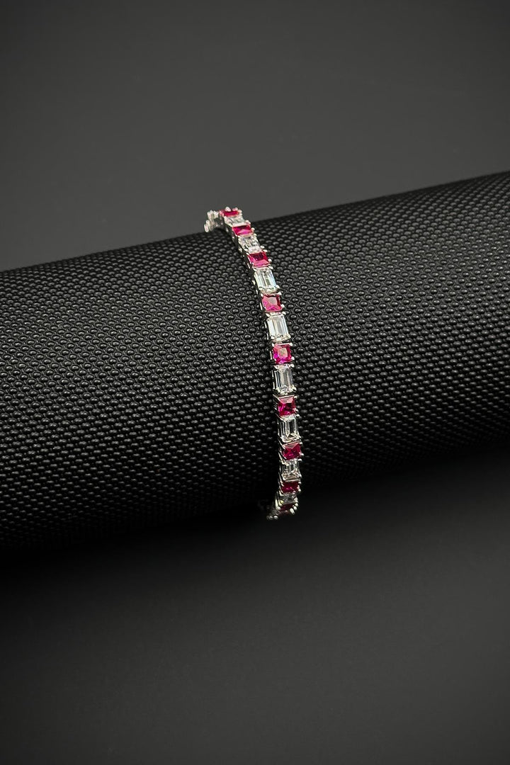 NVM FRNCH 925 Sterling Silver Zircon Stone Pink-White Color Tennis Men's Bracelet FRJ12157-3157-PA2 - Waukesha