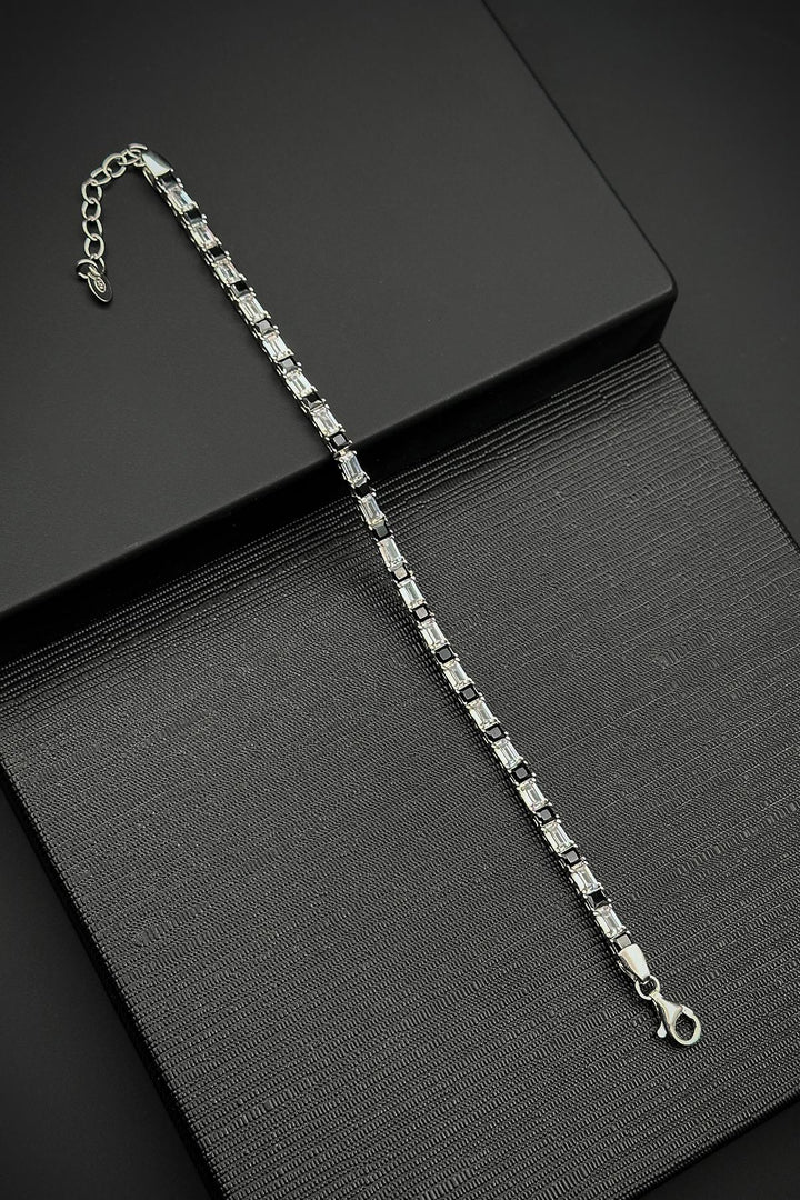 NVM FRNCH 925 Sterling Silver Zircon Stone Black-White Color Tennis Men's Bracelet FRJ12157-3157-AB - Frankfurt