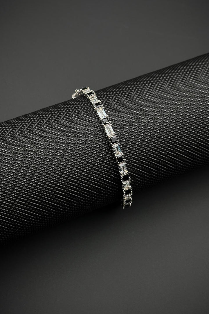 NVM FRNCH 925 Sterling Silver Zircon Stone Black-White Color Tennis Men's Bracelet FRJ12157-3157-AB - Frankfurt