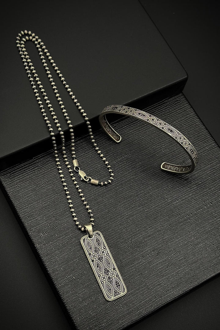NVM FRNCH 925 Sterling Silver Black Color Men's Bracelet/Necklace Set with Zircon Stone FRJ12203-3203-S - Khrustalnyi