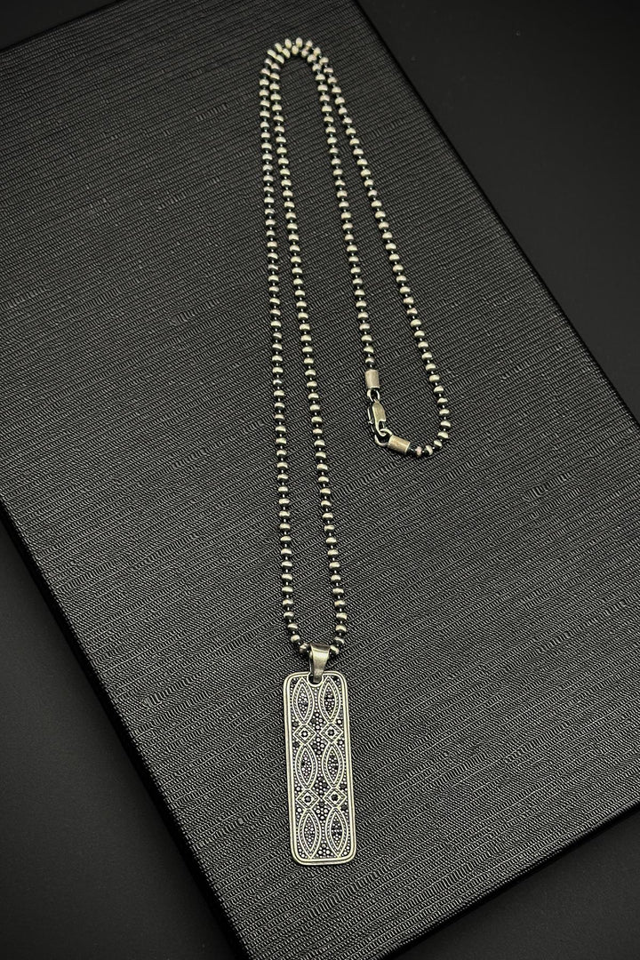 NVM FRNCH 925 Sterling Silver Black Color Men's Necklace with Zircon Stone FRJ30762-862-S - Olney