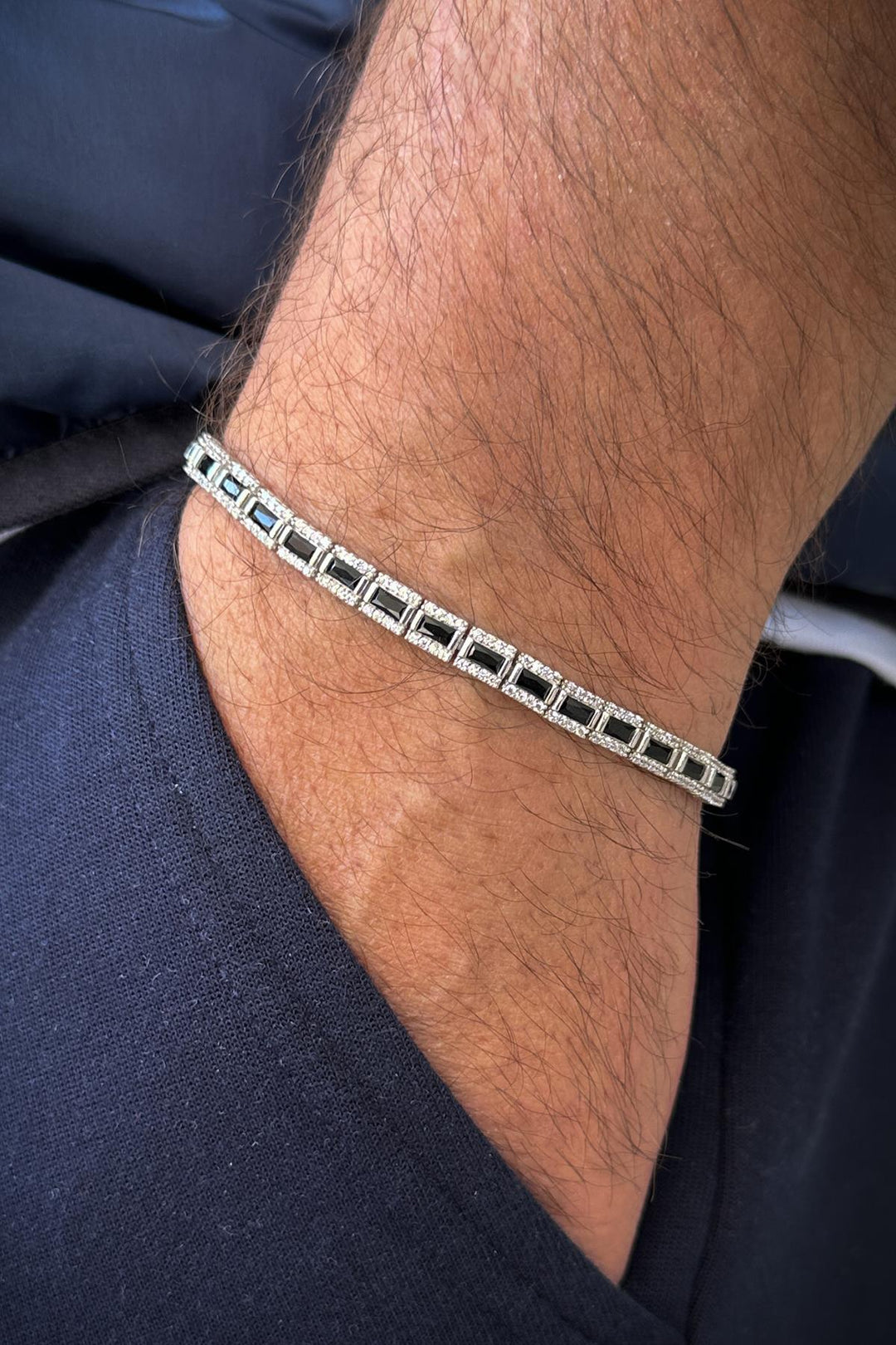 NVM FRNCH 925 Sterling Silver Zircon Stone Black Color Tennis Men's Bracelet FRJ12181-3181-SB - Catania