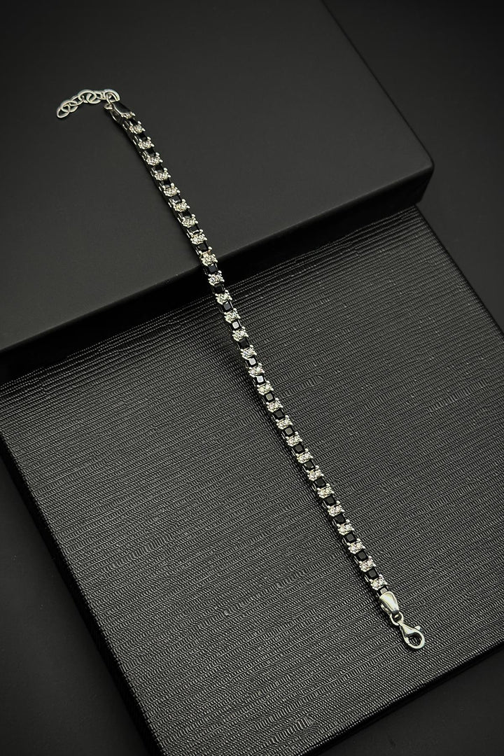 NVM FRNCH 925 Sterling Silver Black Color Zircon Stone Tennis Men's Bracelet FRJ12344-3344-S - Antioch